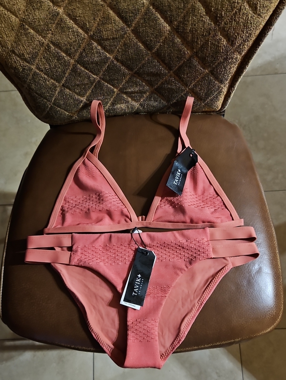 Tavik Pink Textured Swim Bikini Set Triangle NWT